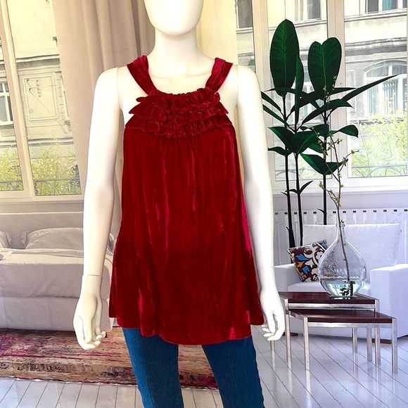 Sundance Red Crushed Velvet Nicole Halter Top. Size M. P/A1719 - Picture 1 of 6